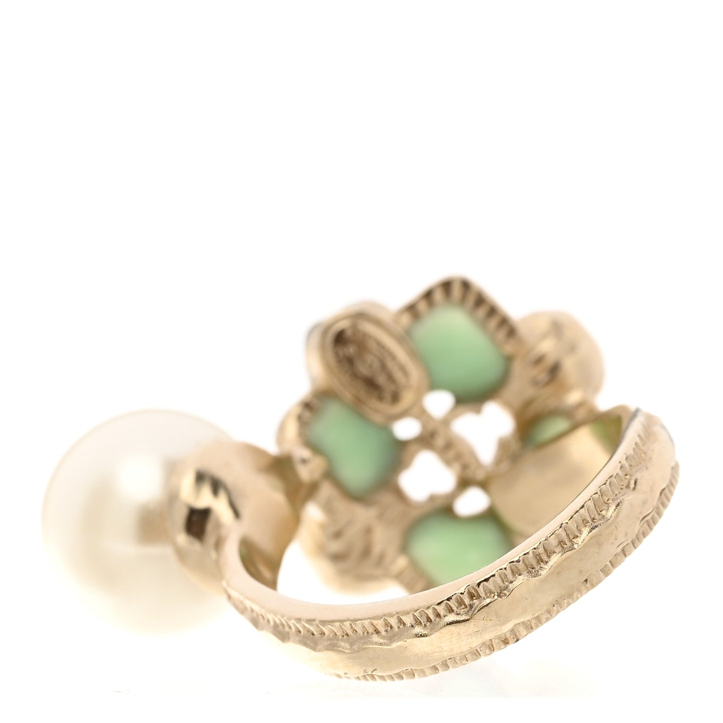 Gripoix Pearl CC Ring 52 6 Gold Green