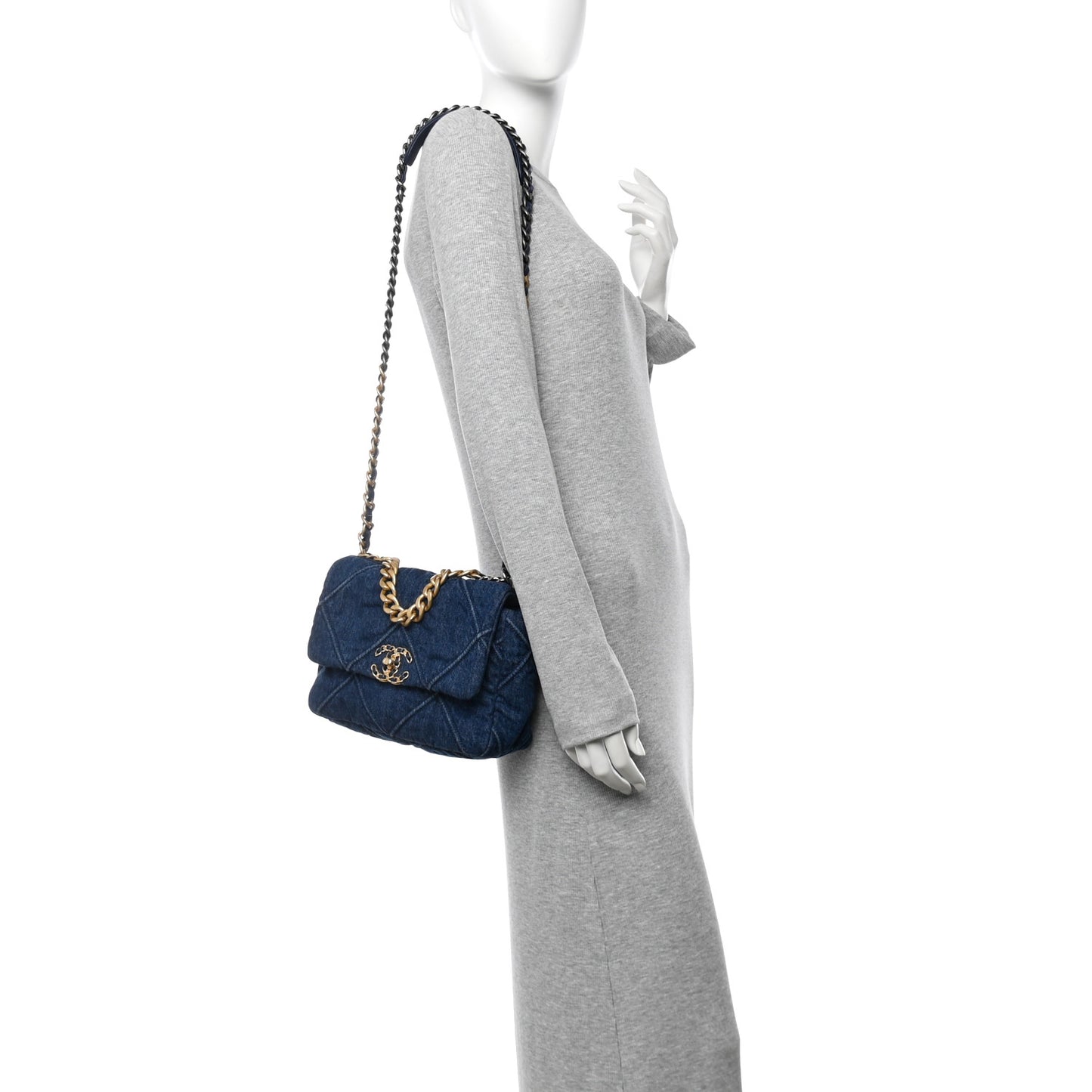 Denim Quilted Medium Chanel 19 Flap Blue