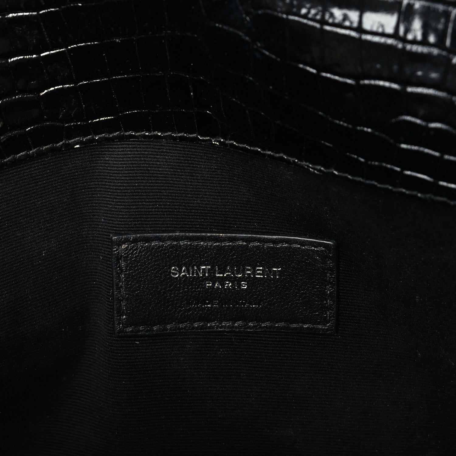 Saint Laurent Calfskin Crocodile Embossed Uptown Monogram Pouch Black 7 of 7