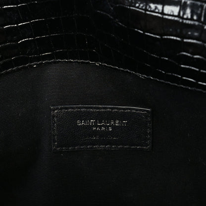 Saint Laurent Calfskin Crocodile Embossed Uptown Monogram Pouch Black 7 of 7