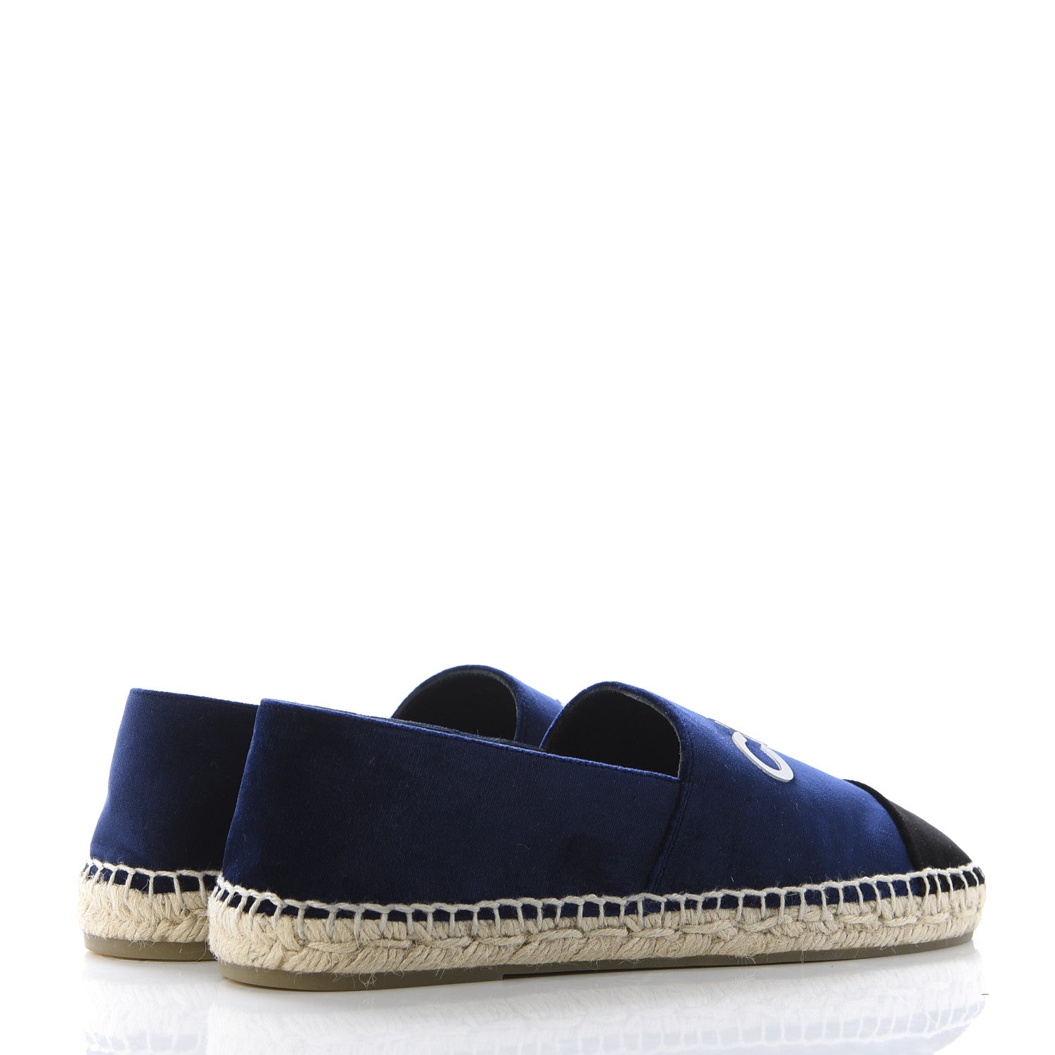 Chanel Velvet Logo Espadrilles 37 Navy Black 4 of 9