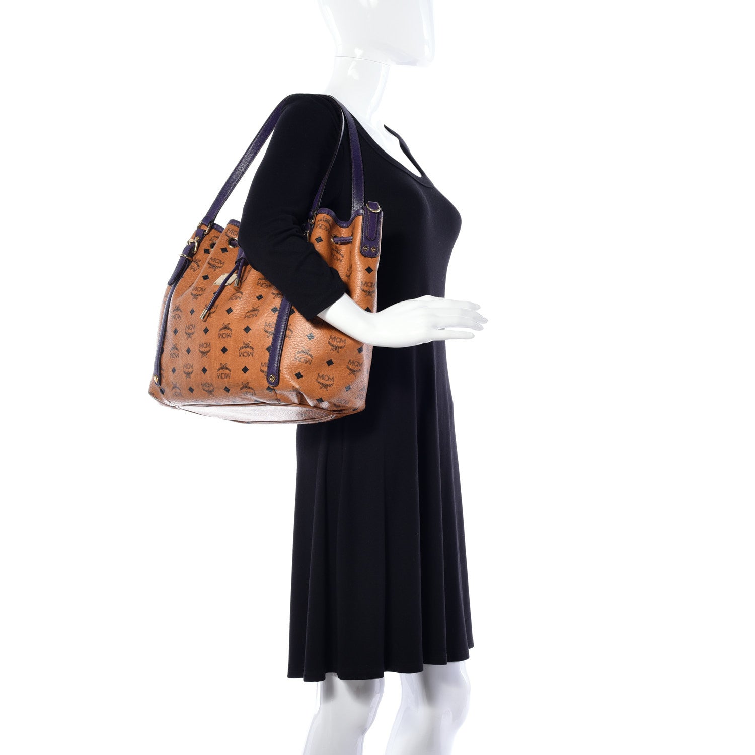 MCM Visetos Drawstring Shopper Cognac Purple 2 of 9