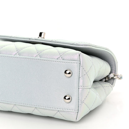 Chanel Iridescent Caviar Quilted Extra Mini Coco Handle Flap Light Blue 10 of 10