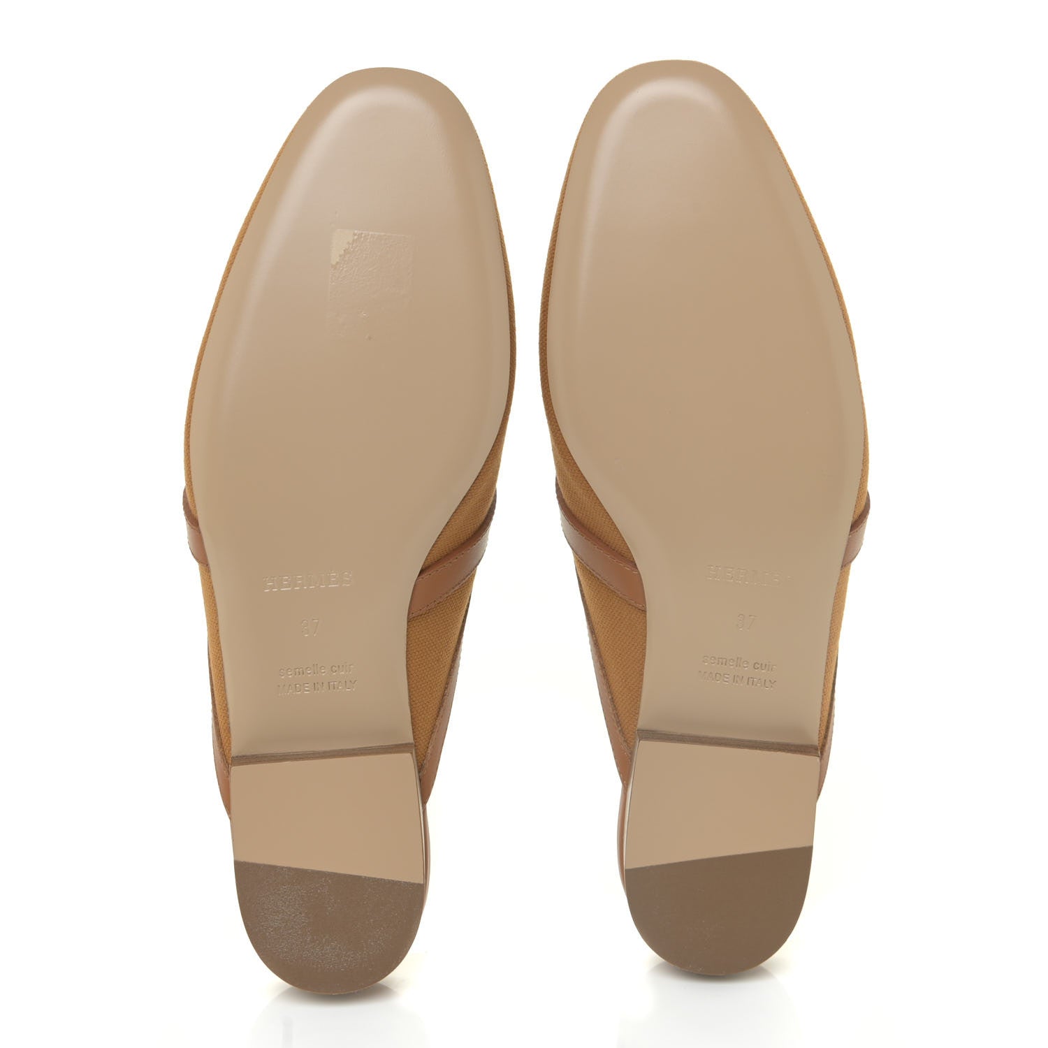 Hermes Cotton Canvas Calfskin Oz Mules 37 Naturel Beige Dore 4 of 10