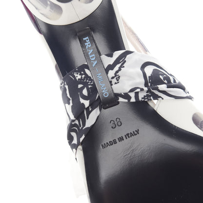 Prada Vernice Stampa 35mm Slingback Pumps 38 White Black 6 of 8