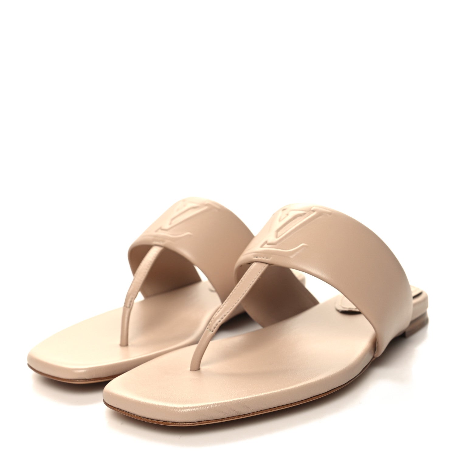 Louis Vuitton Lambskin Embossed Monogram Drapy Flat Thong Sandal 36.5 Beige 3 of 8