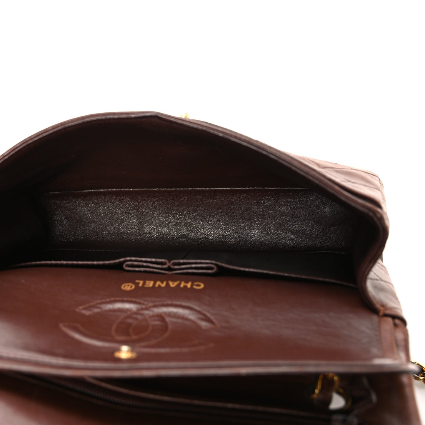 Lambskin Quilted Small Double Flap Brown