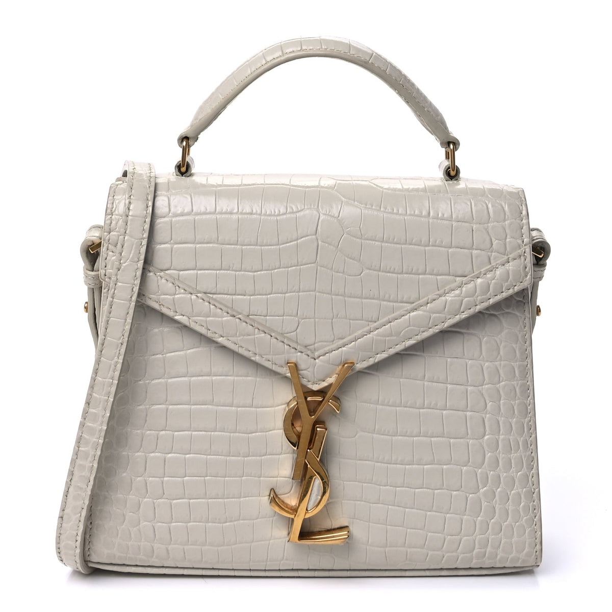 Saint Laurent Crocodile Embossed Mini Classic Monogram Cassandra Top Handle Crema Soft 1 of 8