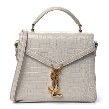 Saint Laurent Crocodile Embossed Mini Classic Monogram Cassandra Top Handle Crema Soft 1 of 8