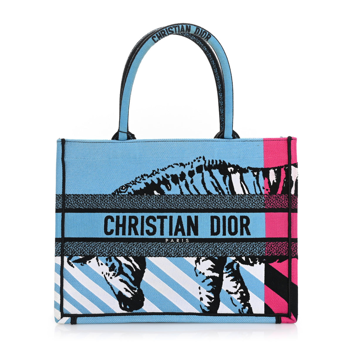 Christian Dior Canvas Embroidered Medium Jungle Pop Book Tote Blue Multicolor 1 of 8