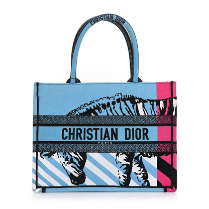 Christian Dior Canvas Embroidered Medium Jungle Pop Book Tote Blue Multicolor 1 of 8