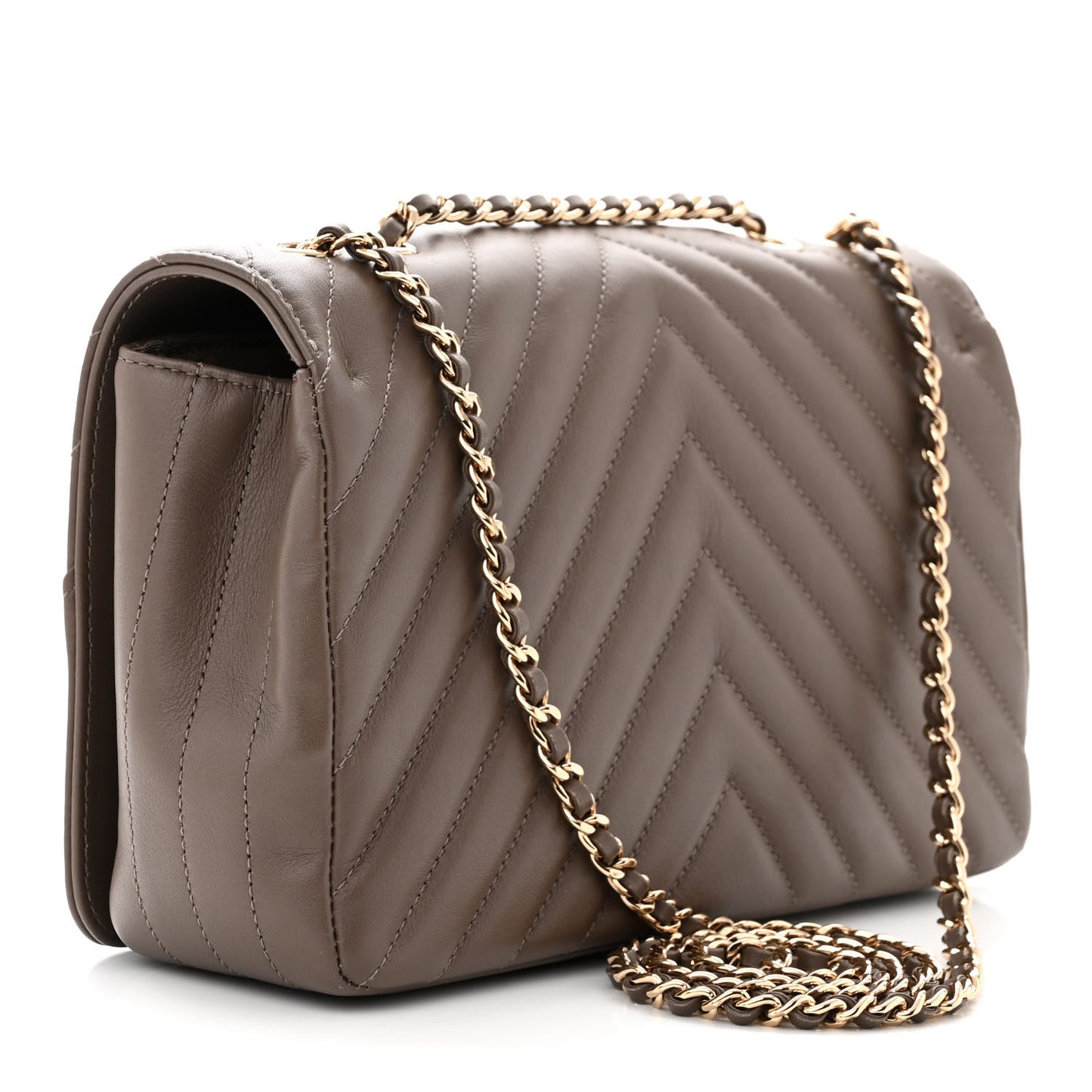 Calfskin Chevron Quilted Medium Statement Flap Khaki