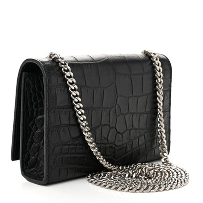 Saint Laurent Calfskin Crocodile Embossed Small Classic Monogram Kate Tassel Satchel Black 3 of 7