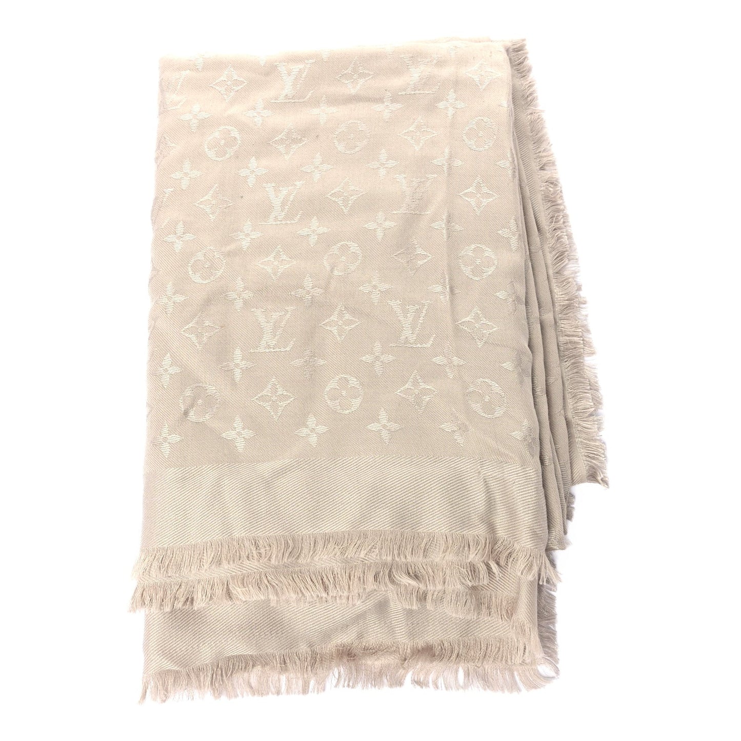 Silk Lurex Wool Monogram Shine Shawl  Greige