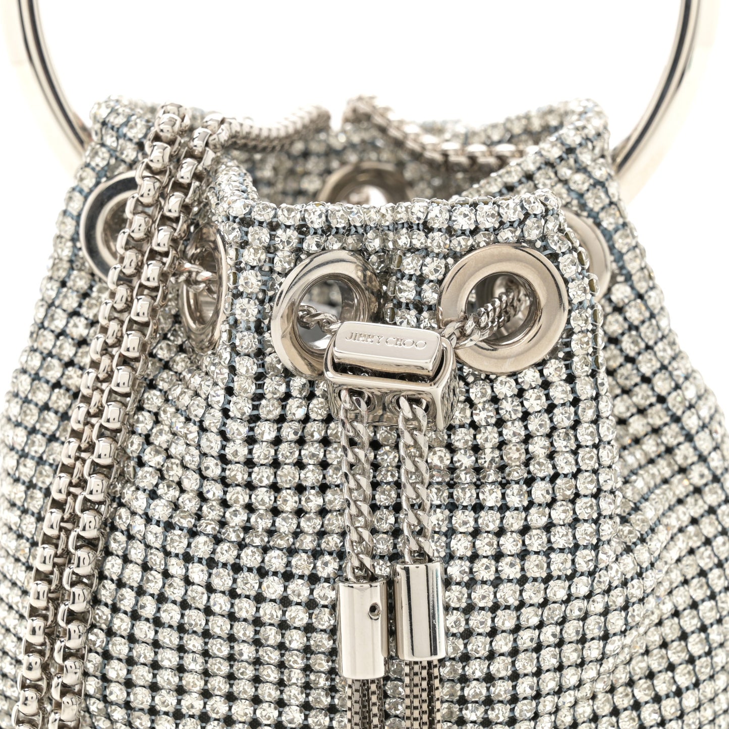 Satin Crystal Embellished Micro Bon Bon Bag Silver