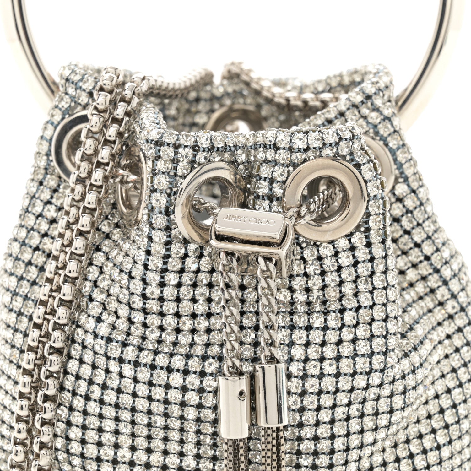 Jimmy Choo Satin Crystal Embellished Micro Bon Bon Bag Silver 8 of 10