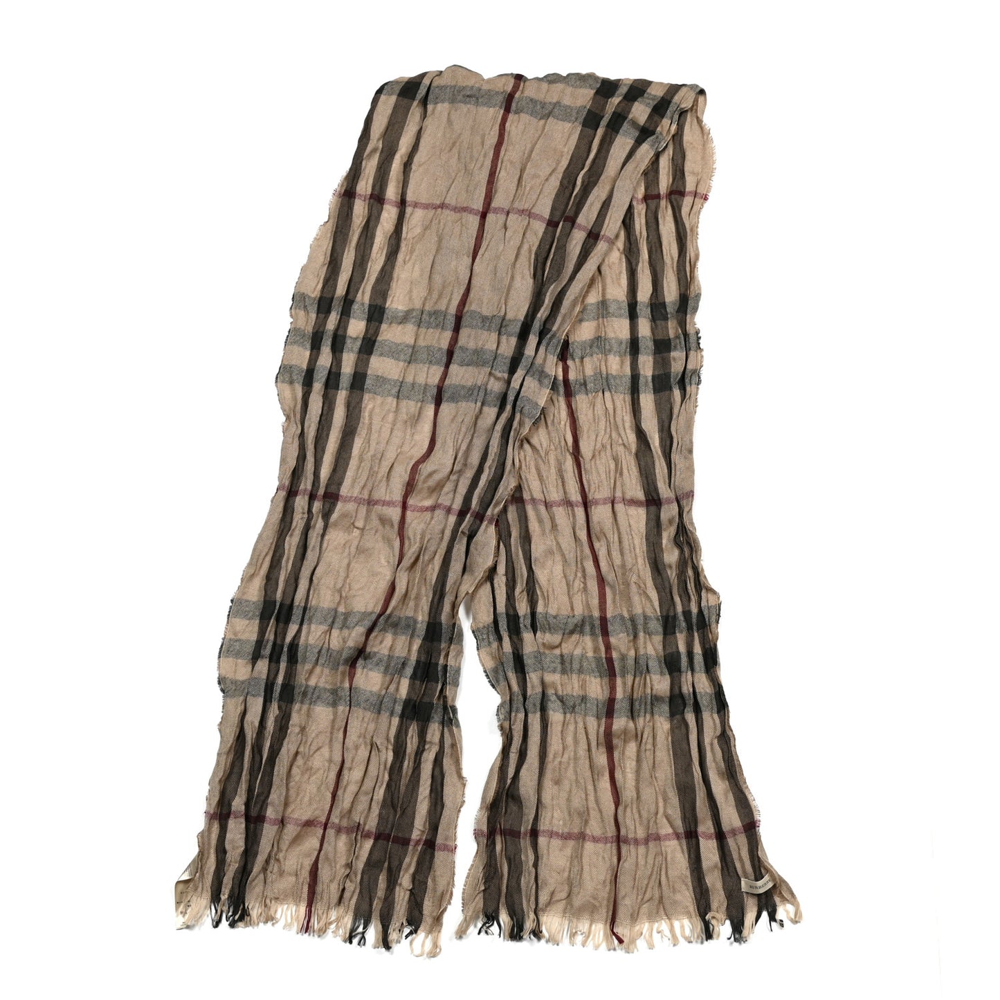 Wool Silk Giant Check Lightweight Scarf Camel