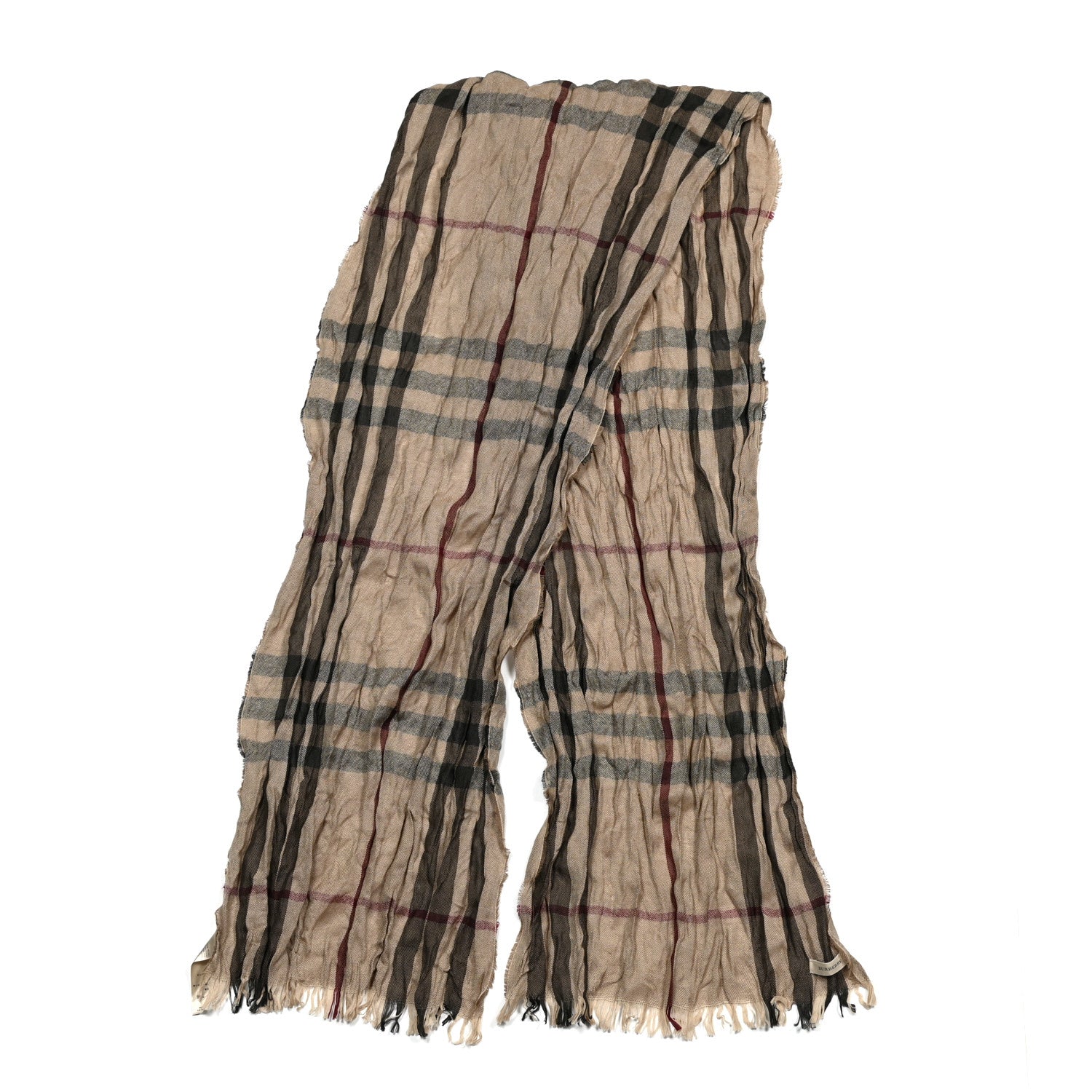 Burberry Wool Silk Giant Check Lightweight Scarf Camel 2 of 5