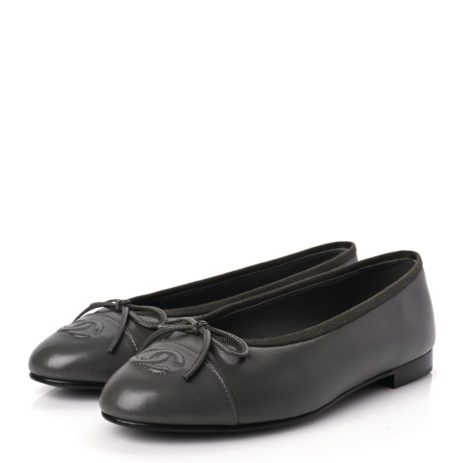 Chanel Lambskin Cap Toe CC Ballerina Flats 37 Dark Grey 3 of 9