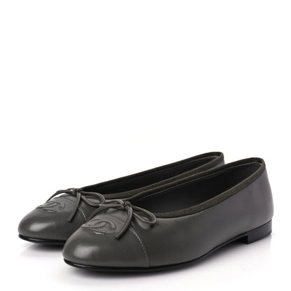 Chanel Lambskin Cap Toe CC Ballerina Flats 37 Dark Grey 3 of 9