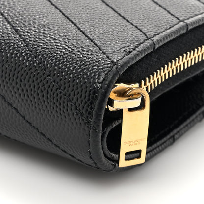 Saint Laurent Grain De Poudre Matelasse Chevron Monogram Compact Zip Around Wallet Black 11 of 11