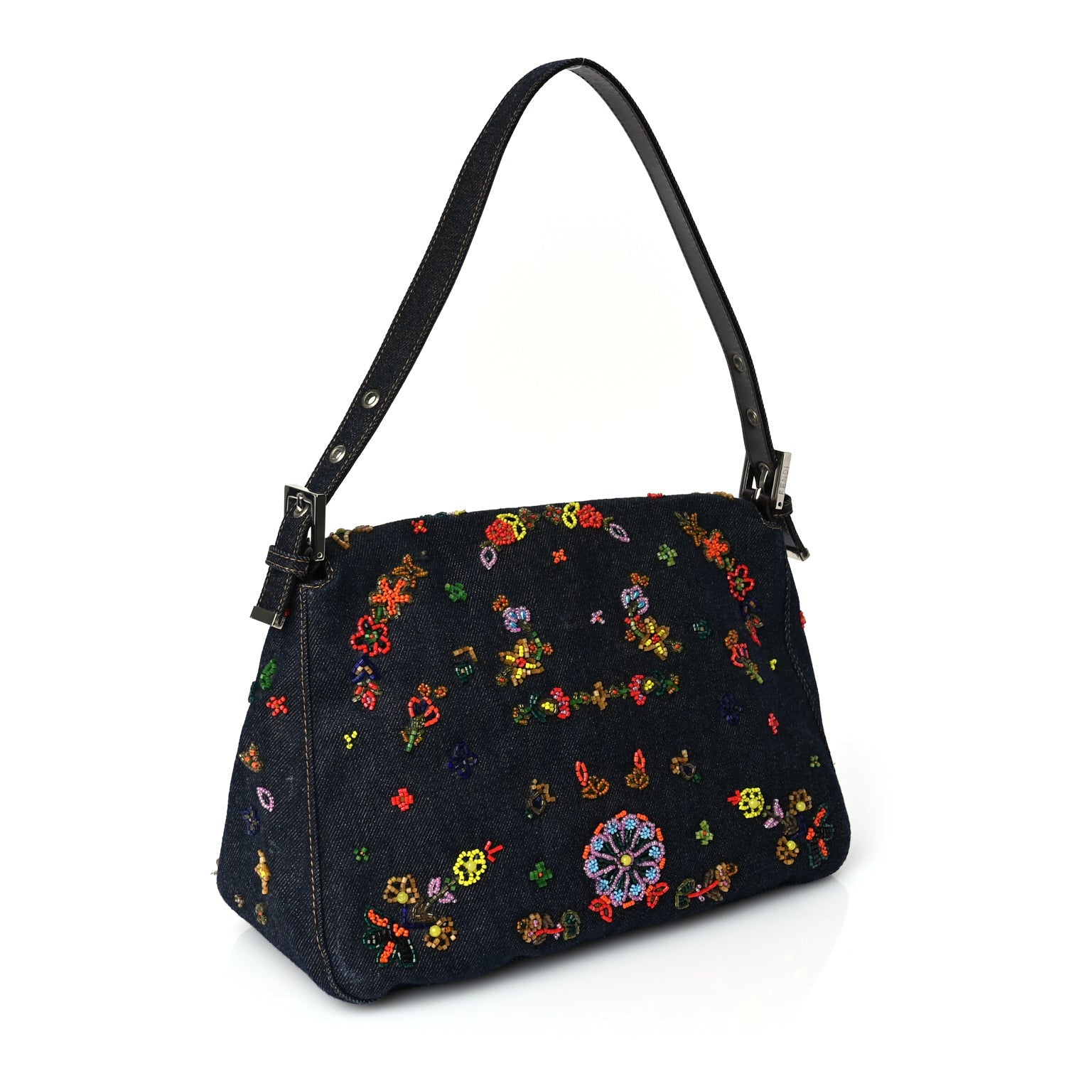 Fendi Denim Beaded Mama Baguette Blue 2 of 8