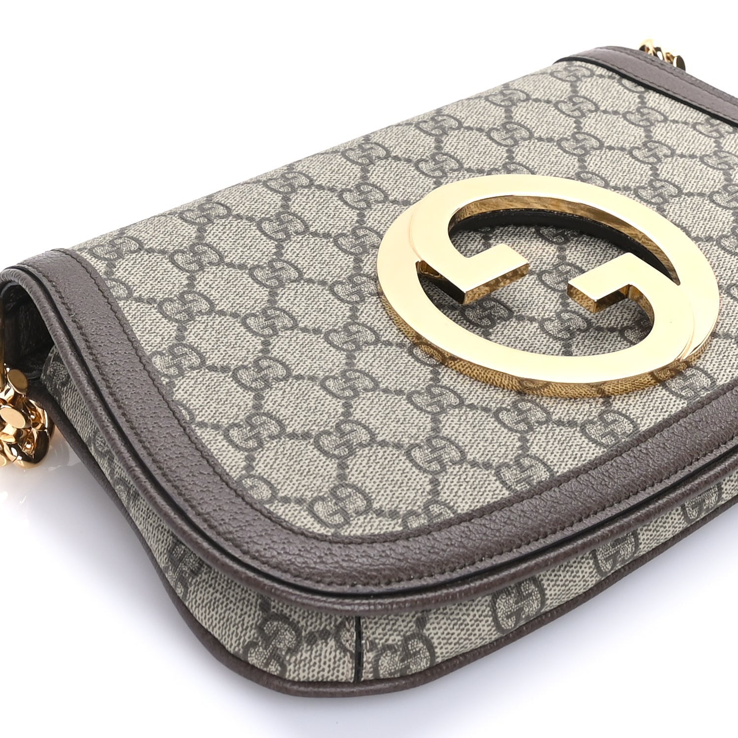 Gucci GG Supreme Monogram Textured Dollar Calfskin Blondie Chain Shoulder Flap Bag Beige Ebony New Acero 7 of 7