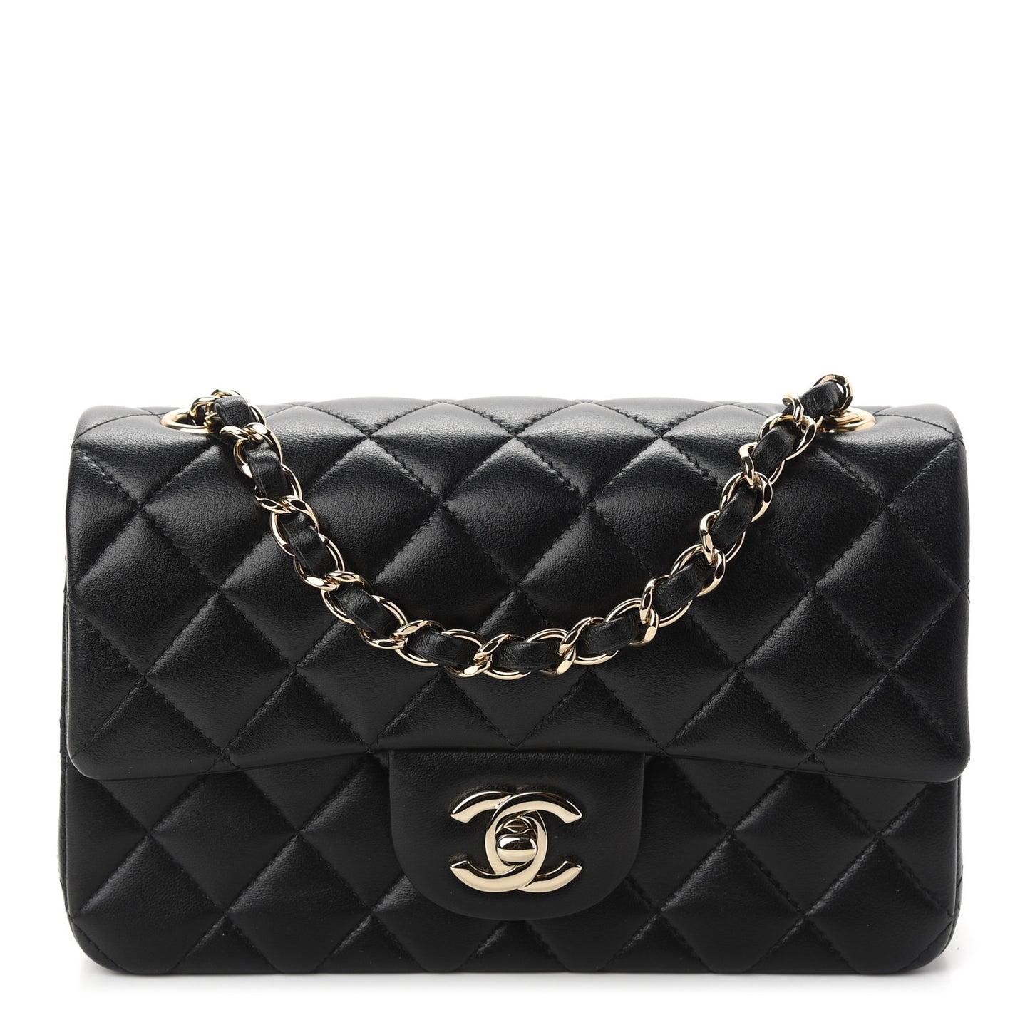 Lambskin Quilted Mini Rectangular Flap Black