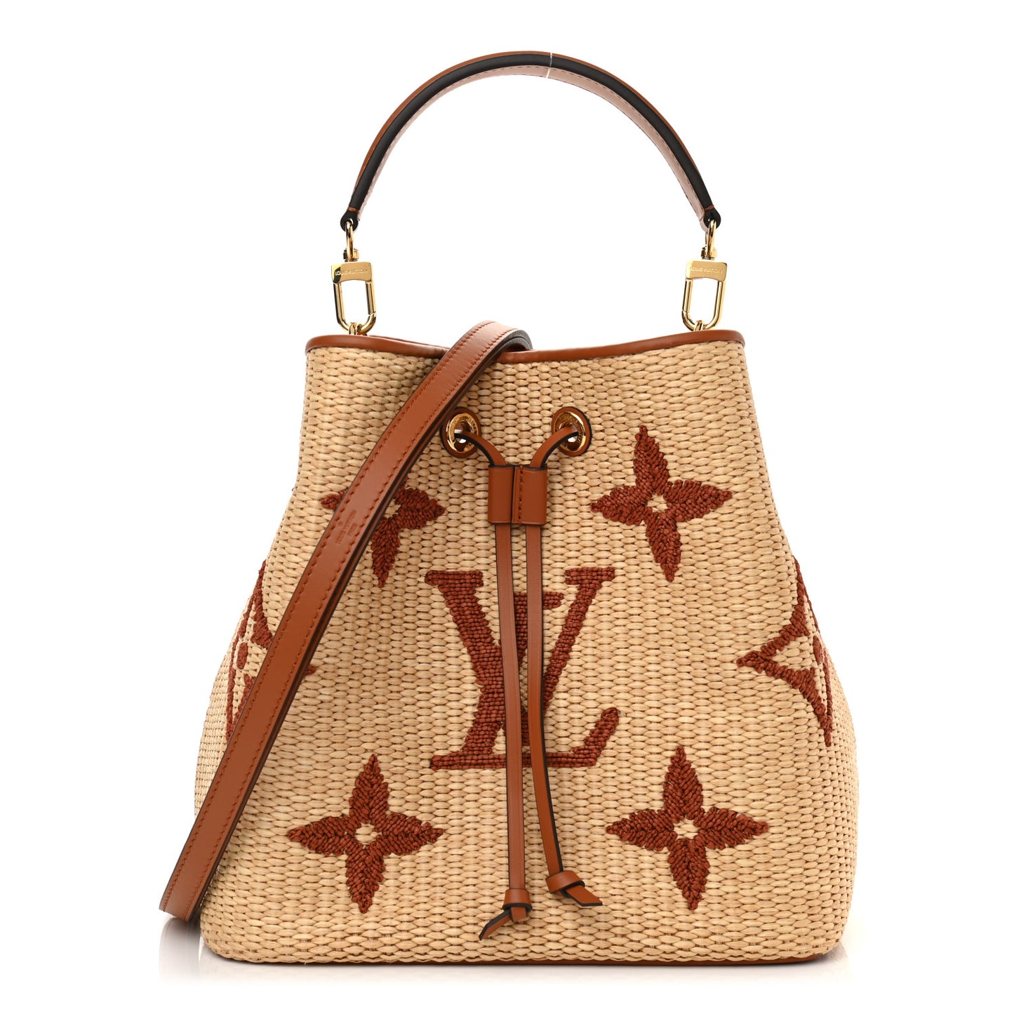 Raffia Calfskin Monogram Neonoe MM Tan
