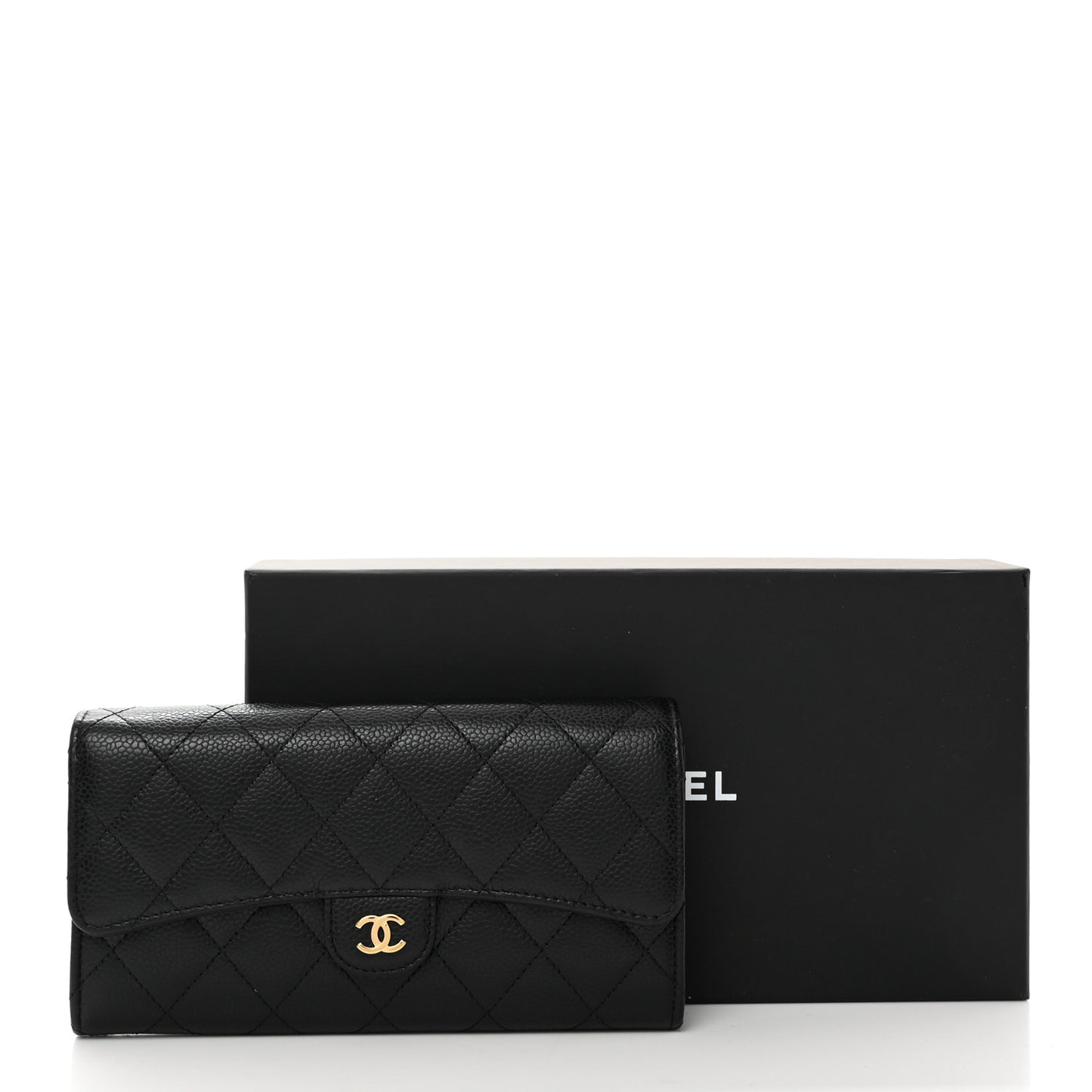 Caviar Quilted Large Gusset Flap Wallet Black