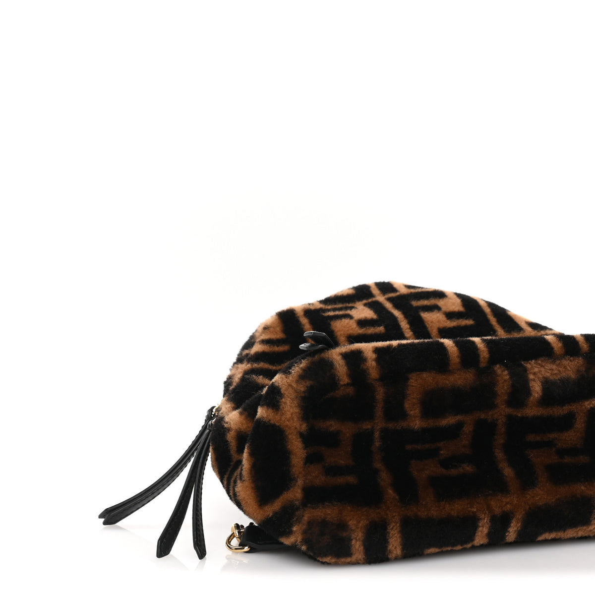 Fendi Shearling Macro FF 1974 Mini Backpack Tobacco Black 7 of 8