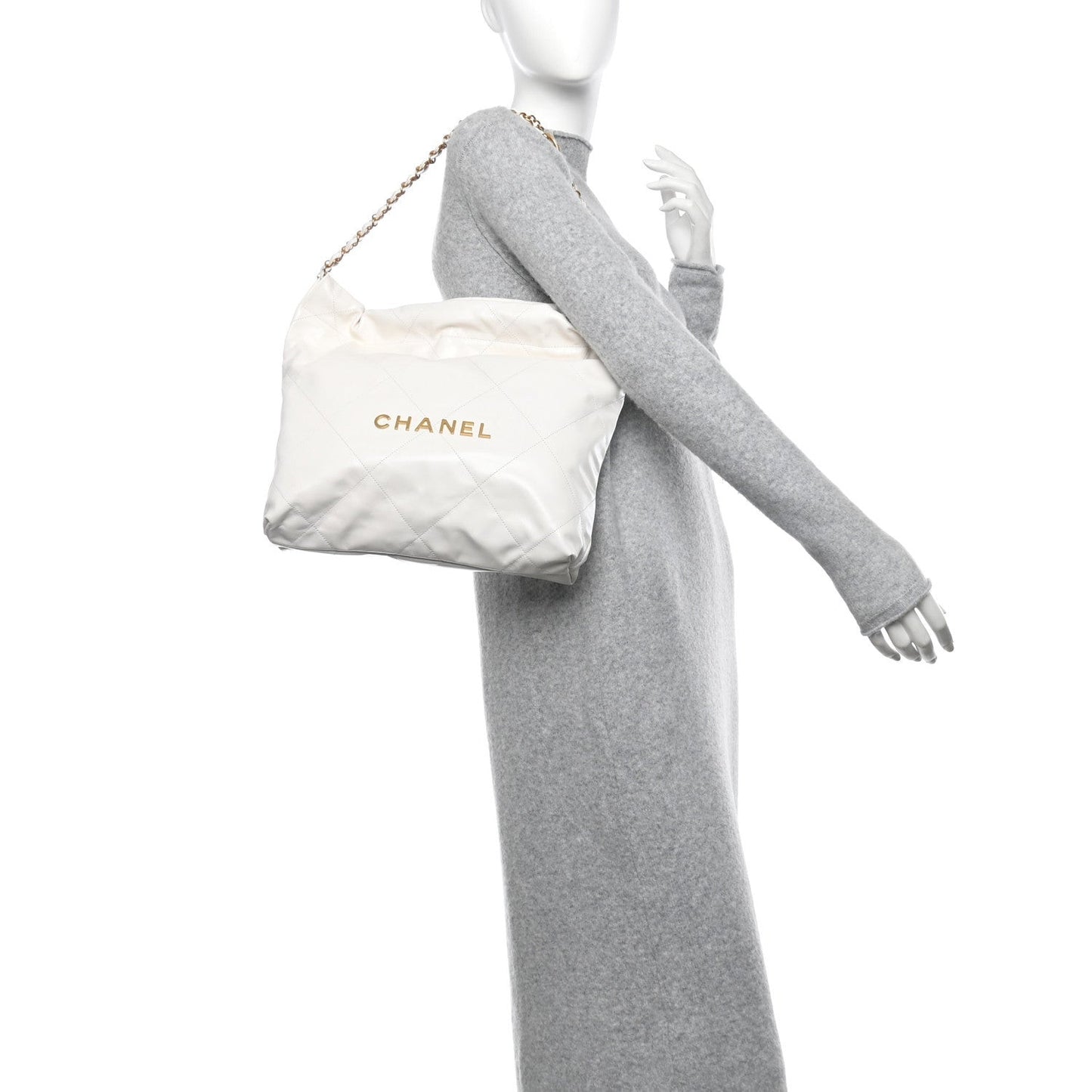 Shiny Calfskin Quilted Small 22 White