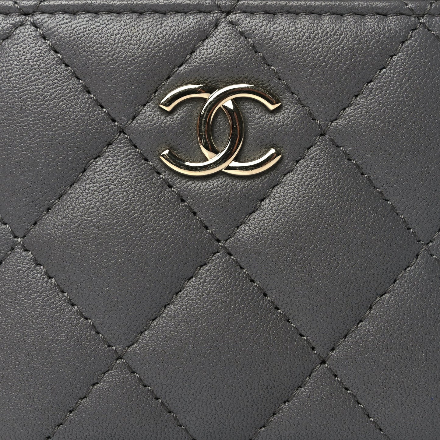 Lambskin Quilted Top Handle Mini Vanity Case With Chain Grey