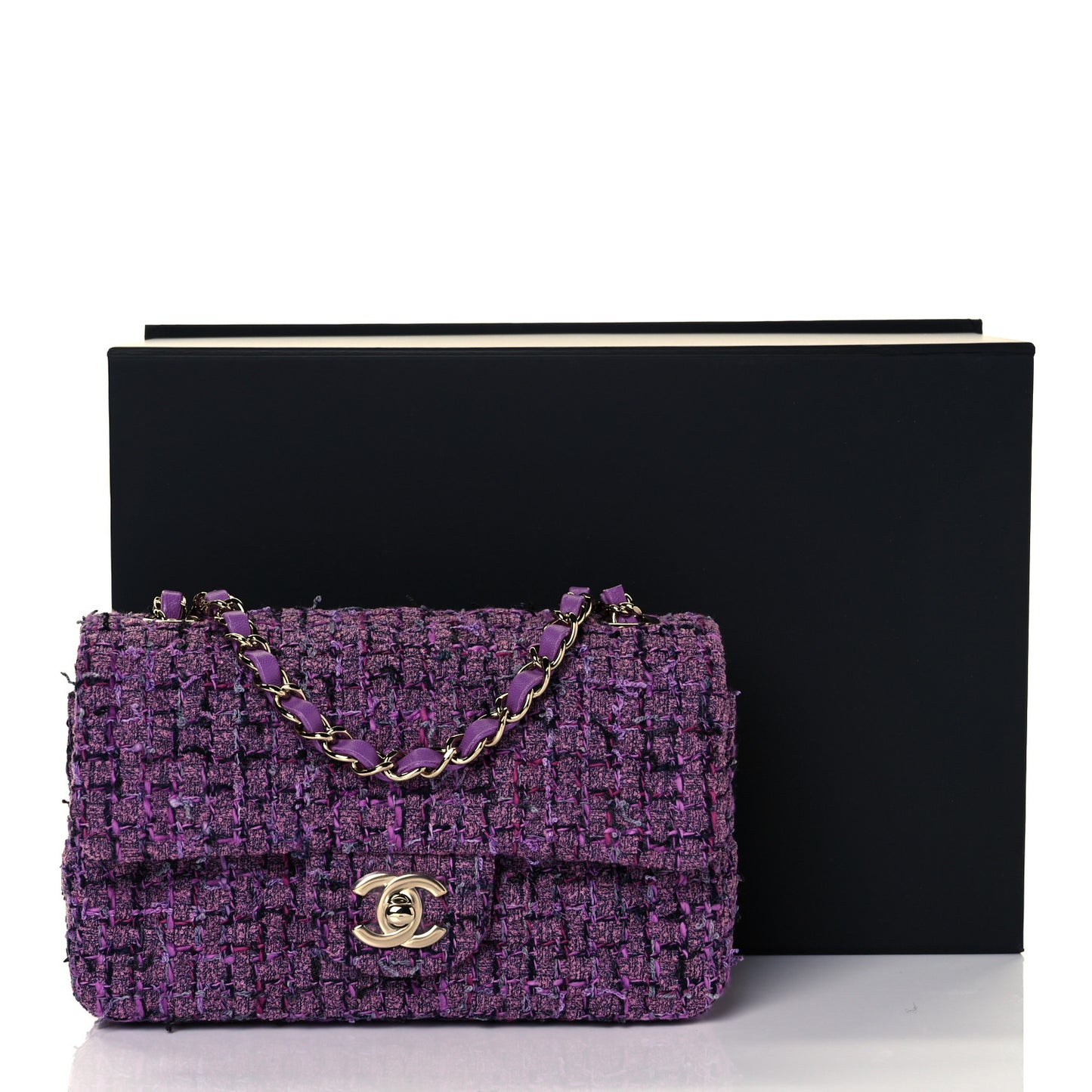 Tweed Quilted Mini Rectangular Flap Light Purple Pink Navy