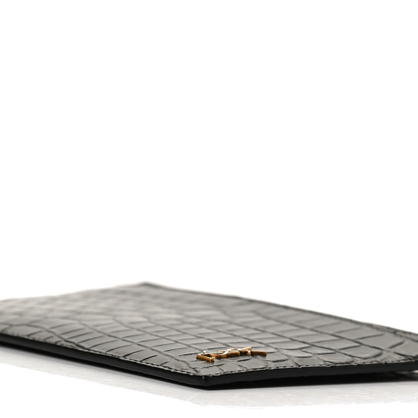 Calfskin Crocodile Embossed Monogram Bill Pouch Black