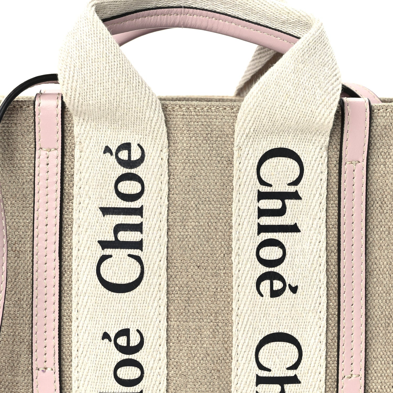 Chloe Cotton Calfskin Mini Woody Ribbon Tote  White Pink 7 of 9