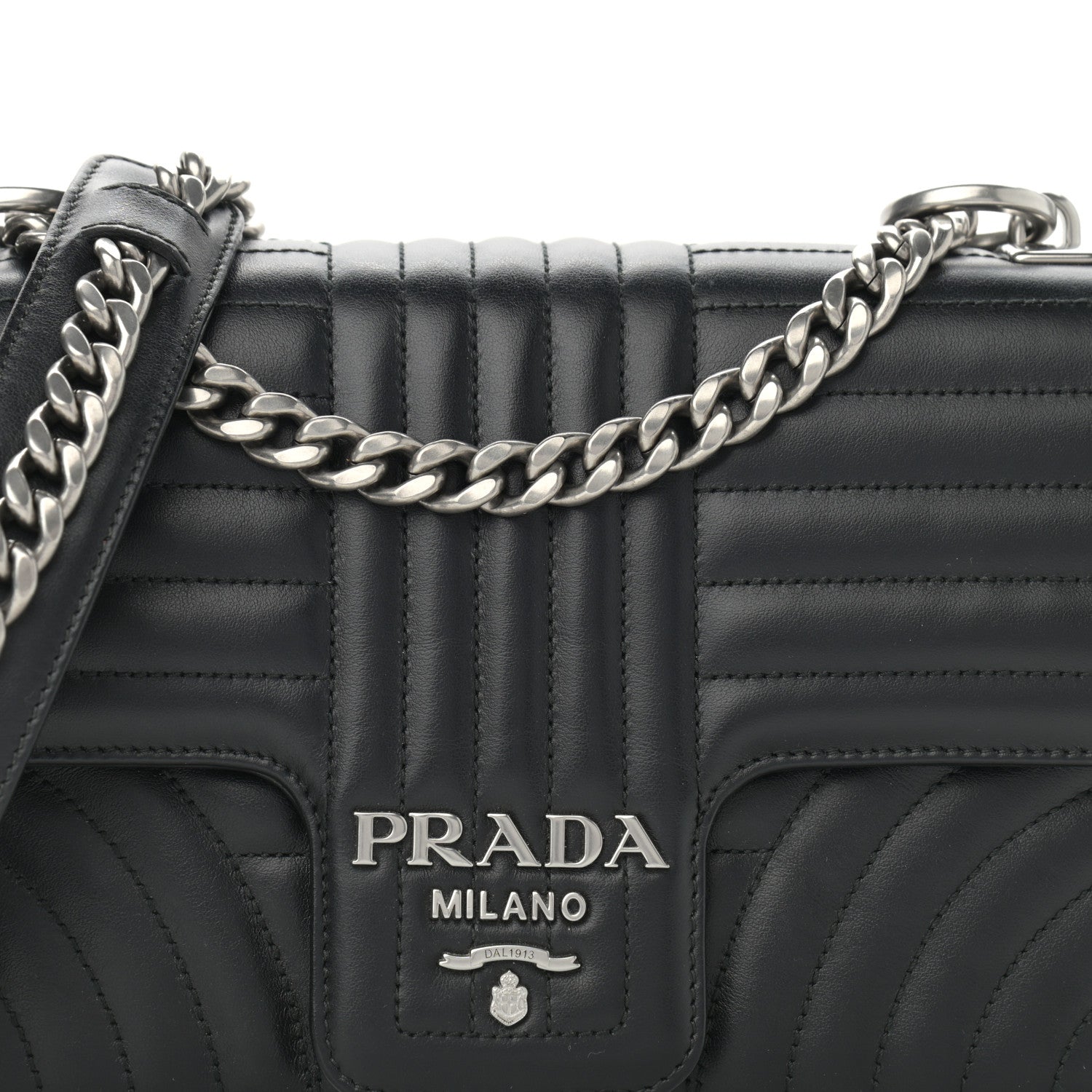 Prada Soft Calfskin Impunture Diagramme Medium Chain Flap Shoulder Bag Black 8 of 10