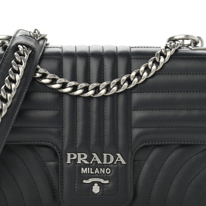Prada Soft Calfskin Impunture Diagramme Medium Chain Flap Shoulder Bag Black 8 of 10