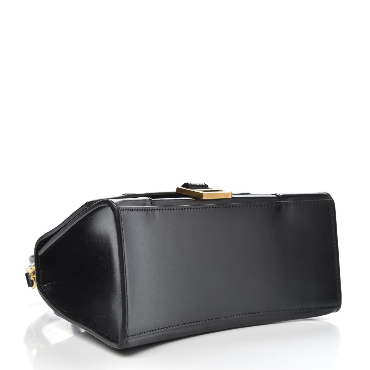 Shiny Box Calfskin Small Hourglass Top Handle Bag Black