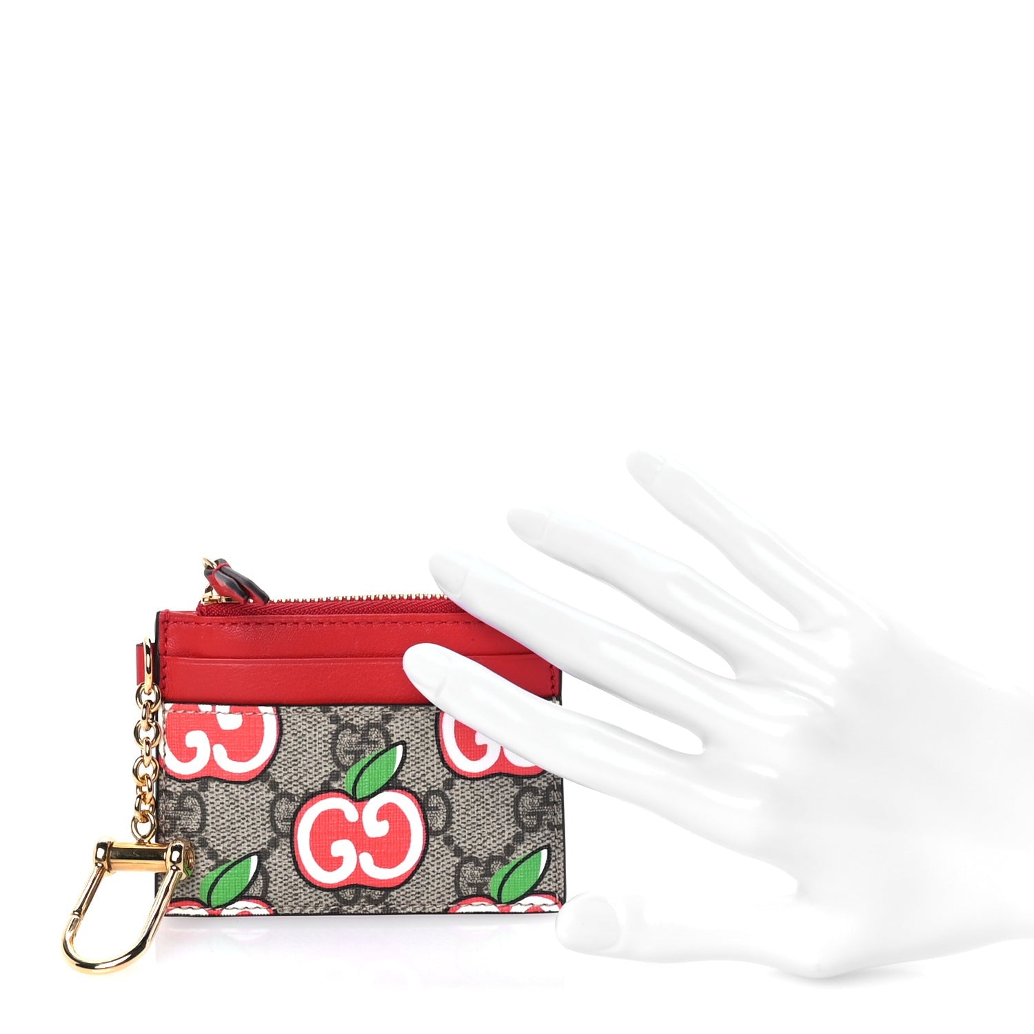 Gucci GG Supreme Monogram Apple Key Coin Case Card Holder Beige Multicolor Lobster Red 3 of 7