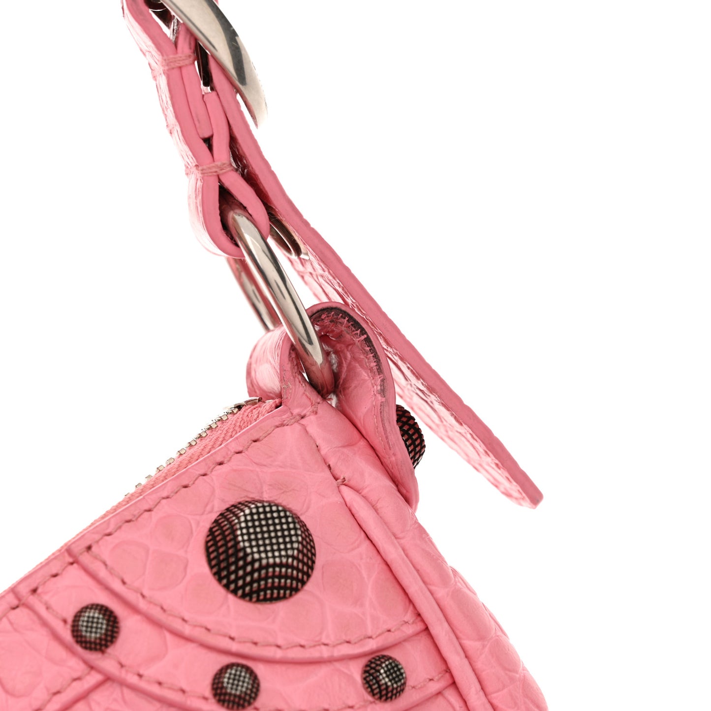 Extra Supple Calfskin Crocodile Embossed Small Le Cagole Shoulder Bag Sweet Pink