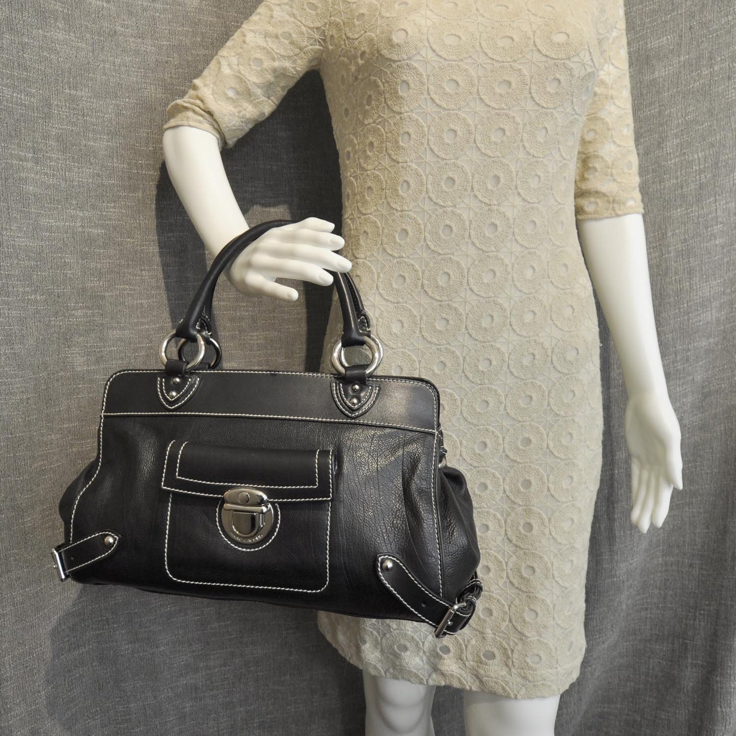 Leather Front Pocket Satchel Black