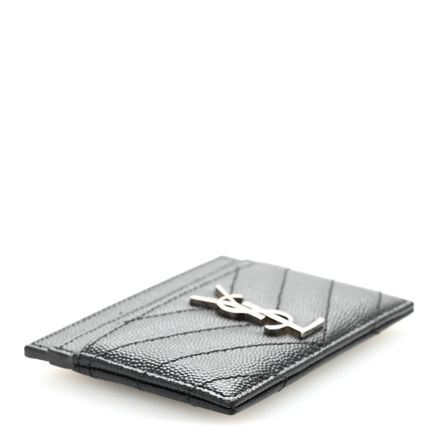 Grain De Poudre Matelasse Chevron Monogram Credit Card Case Black