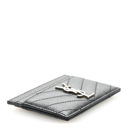 Saint Laurent Grain De Poudre Matelasse Chevron Monogram Credit Card Case Black 4 of 7