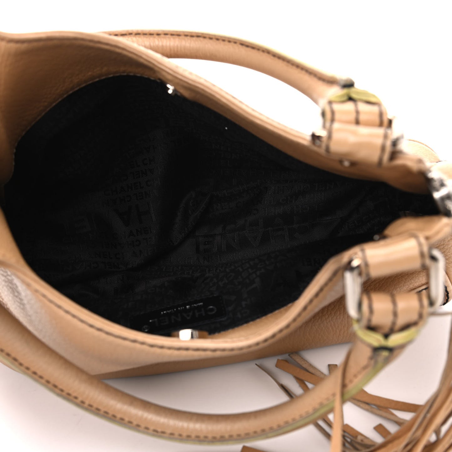Grained Calfskin Tassel Hobo Beige