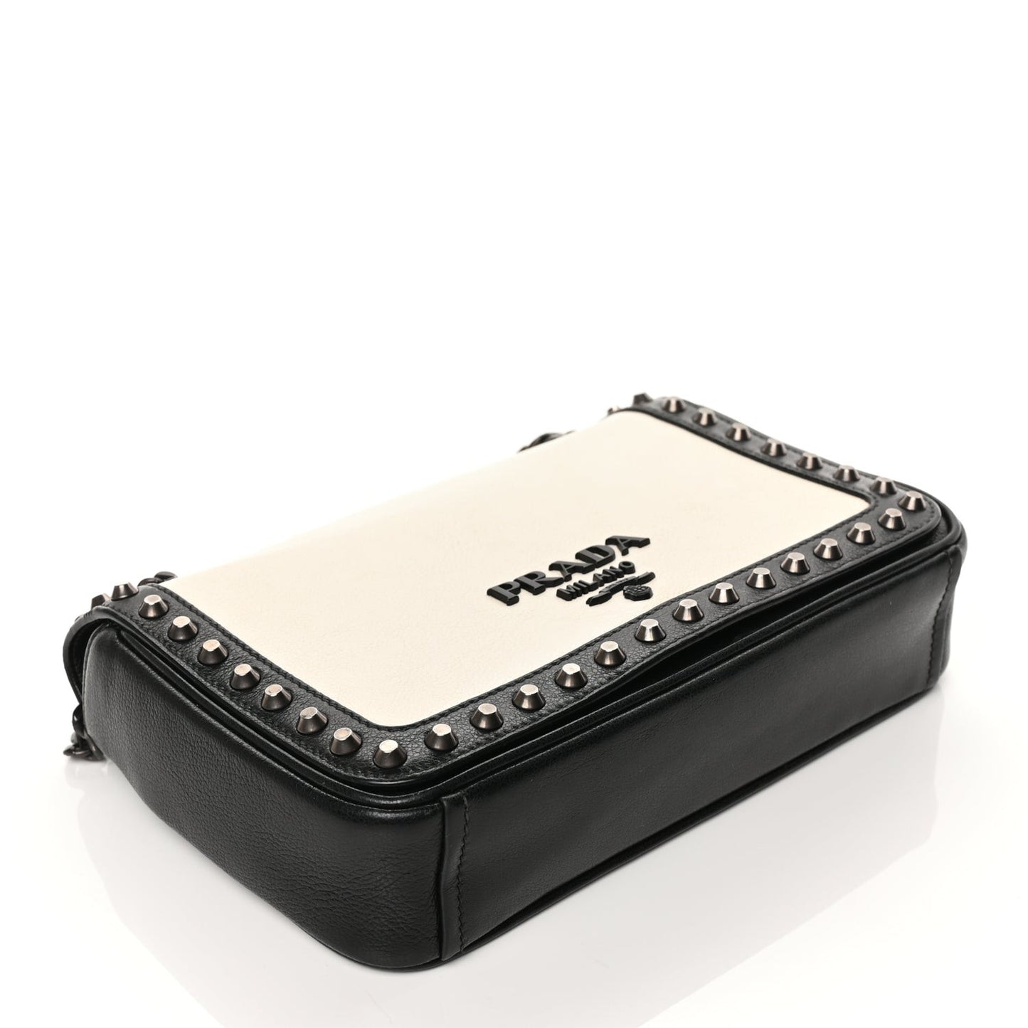 Glace Calfskin Studded Crossbody Black White