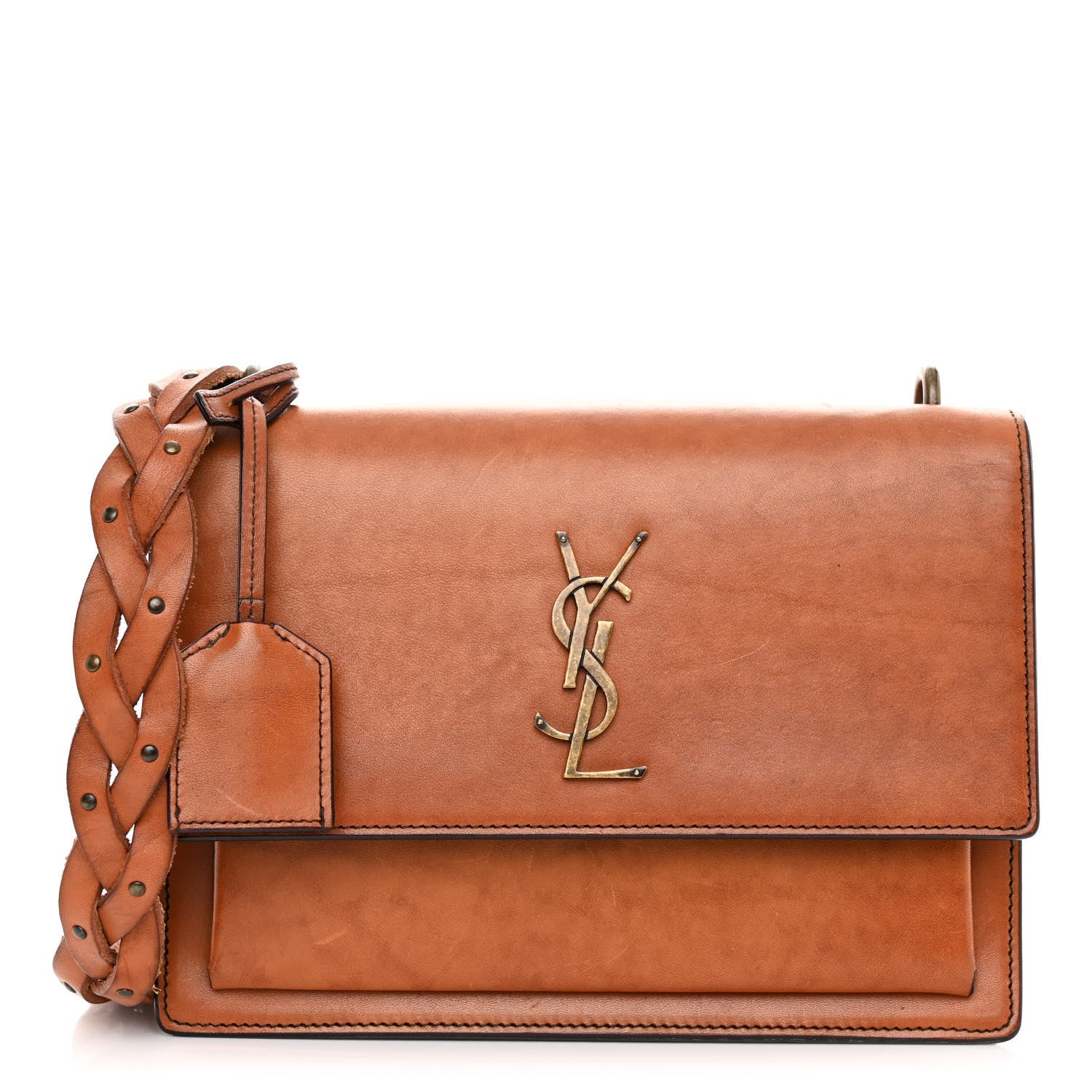 Saint Laurent Calfskin Medium Monogram Sunset Shoulder Bag With Braided Strap Natural Brown 1 of 9