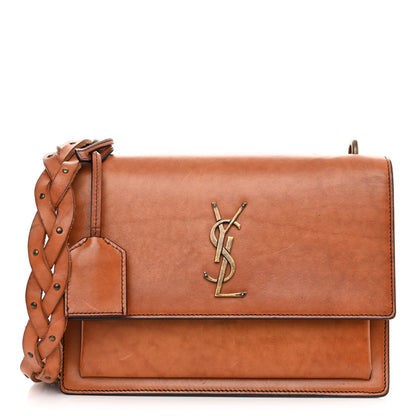 Saint Laurent Calfskin Medium Monogram Sunset Shoulder Bag With Braided Strap Natural Brown 1 of 9