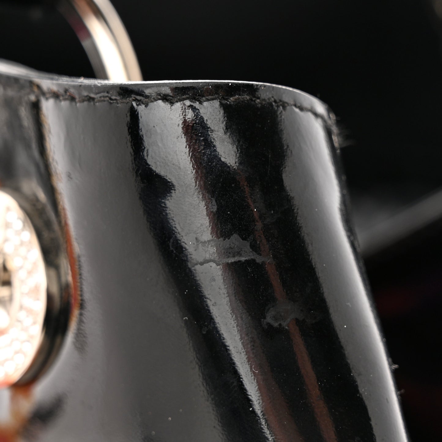 Patent Crystal Embellished Canvas Lips Print Tote Black Multicolor