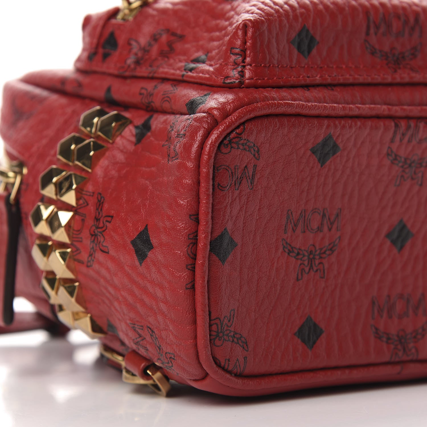 MCM Visetos Side Stud X-Mini Stark Bebe Boo Backpack Ruby Red 5 of 9